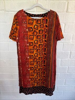Saint Tropez West Abstract Orange and Red Printed Vintage Dress sz 10
